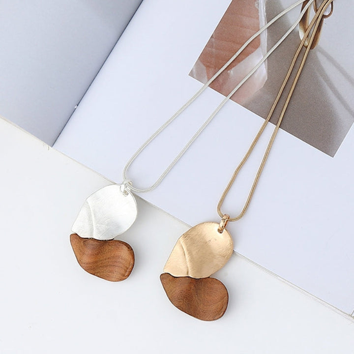 Wooden & Metal Heart Pendant Necklace