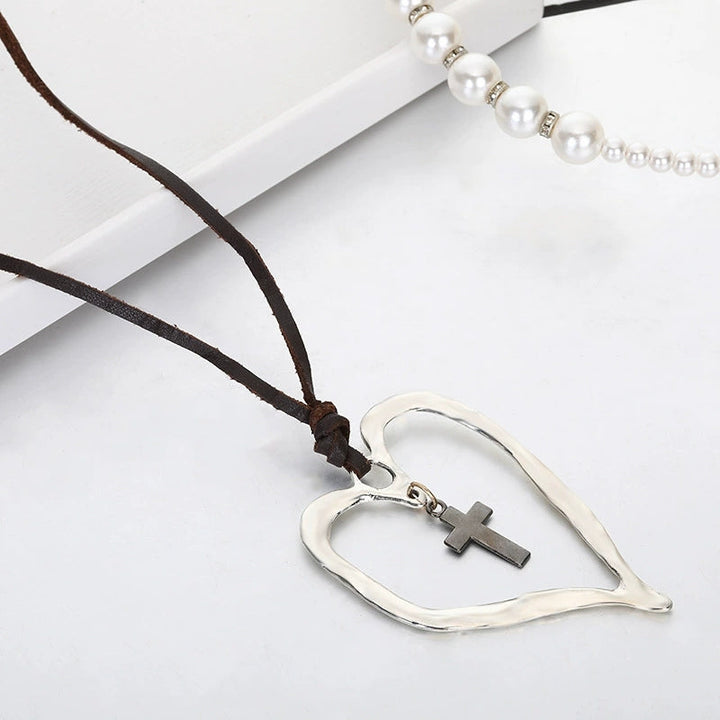 Boho Leather Heart Pendant Necklace