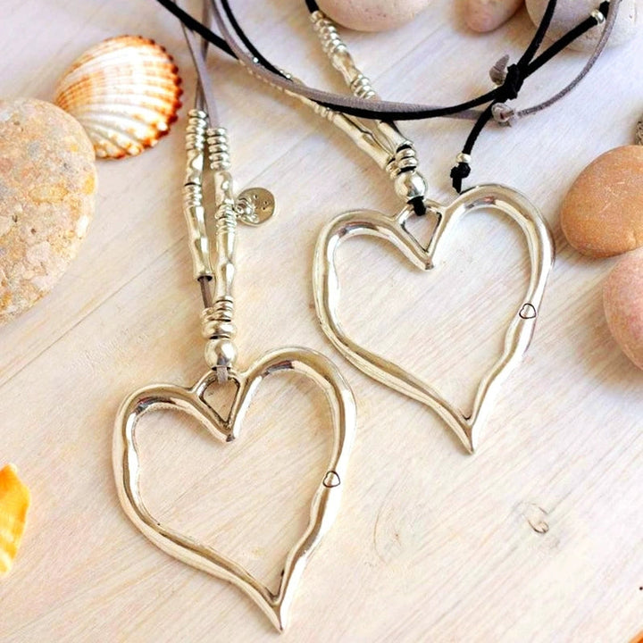 Boho Leather Heart Pendant Necklace