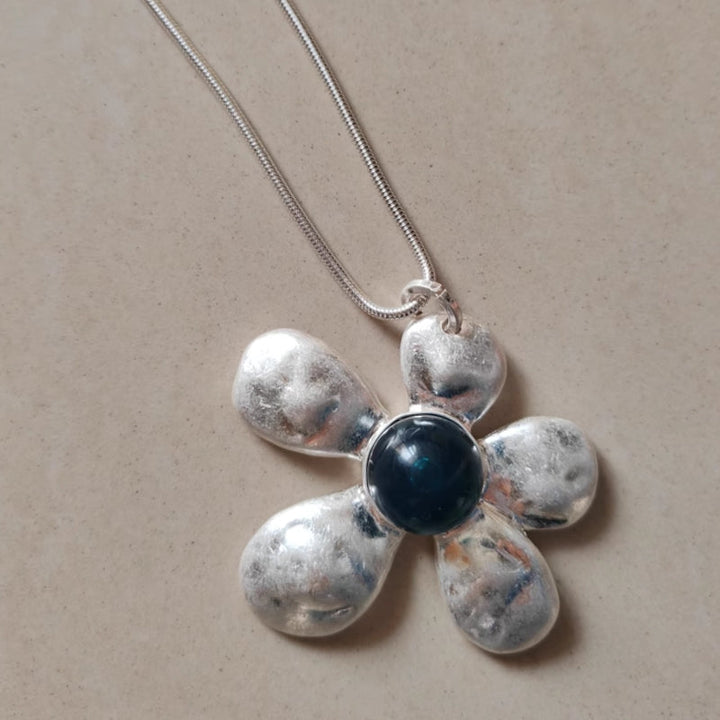 Glass Flower Metal Pendant Necklace