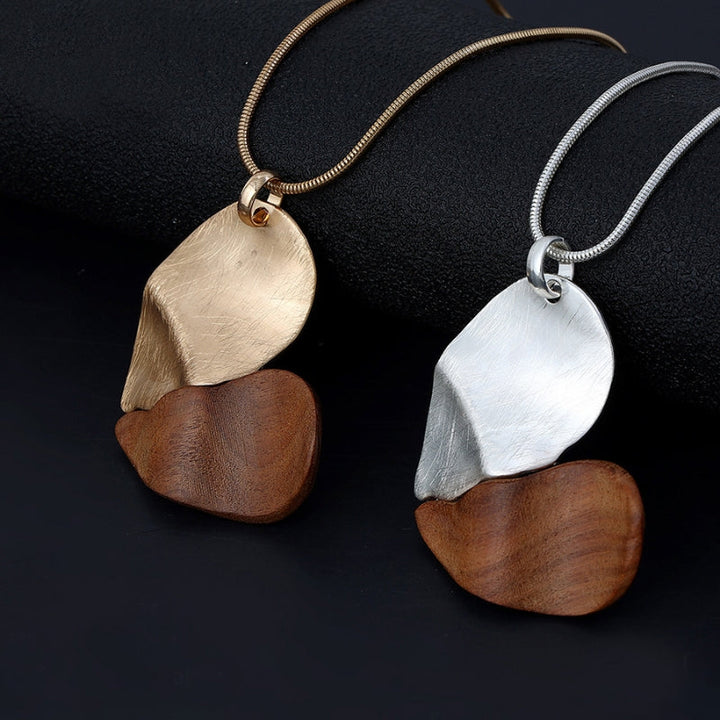 Wooden & Metal Heart Pendant Necklace