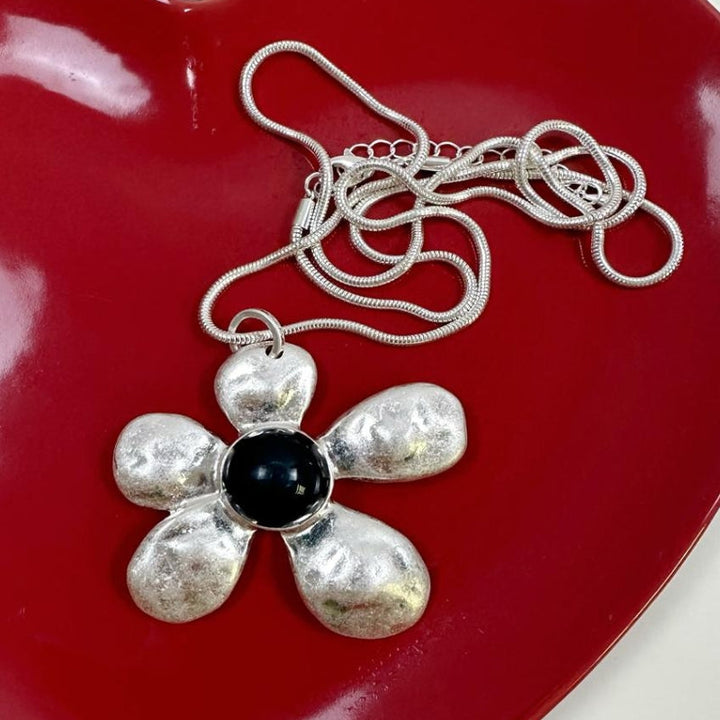 Glass Flower Metal Pendant Necklace