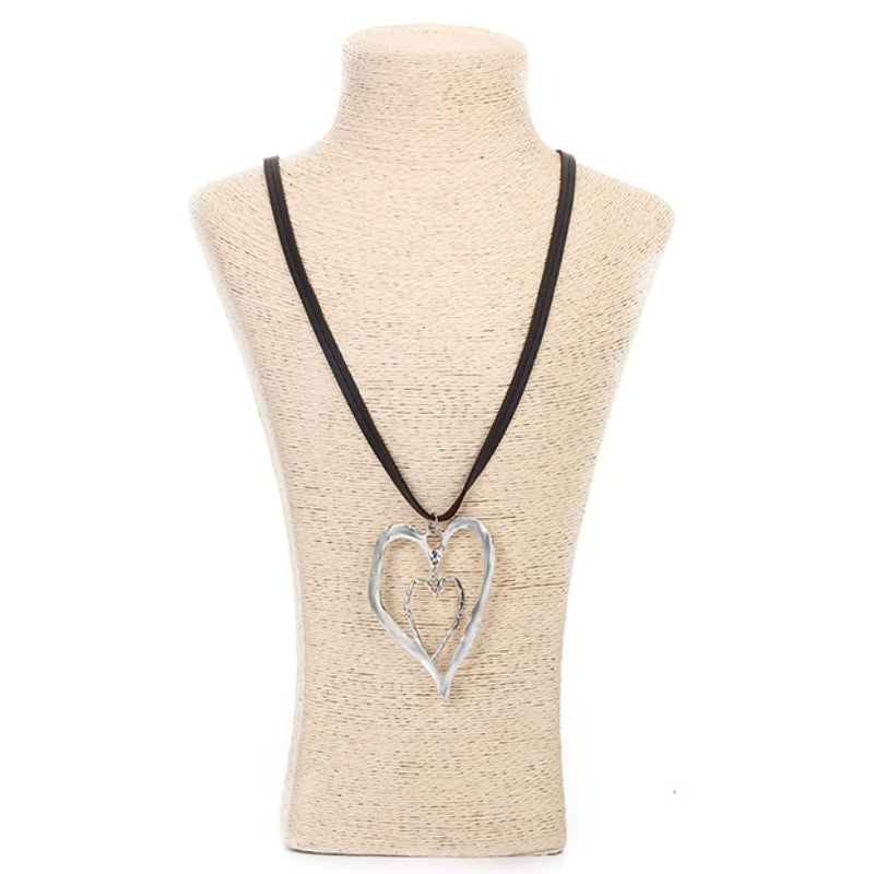 Boho Leather Heart Pendant Necklace