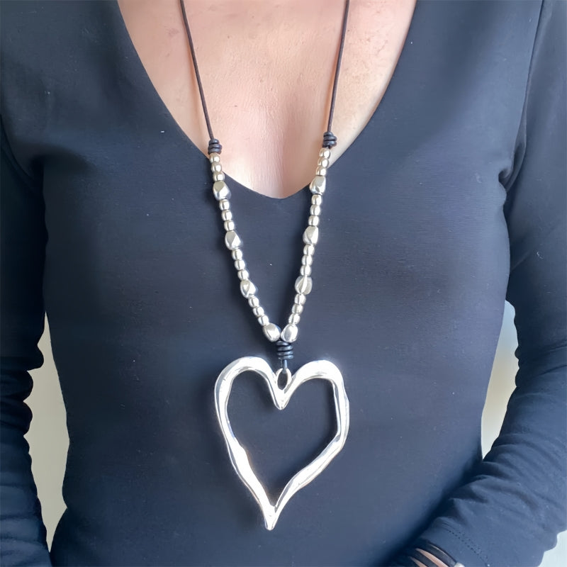 Boho Leather Heart Pendant Necklace