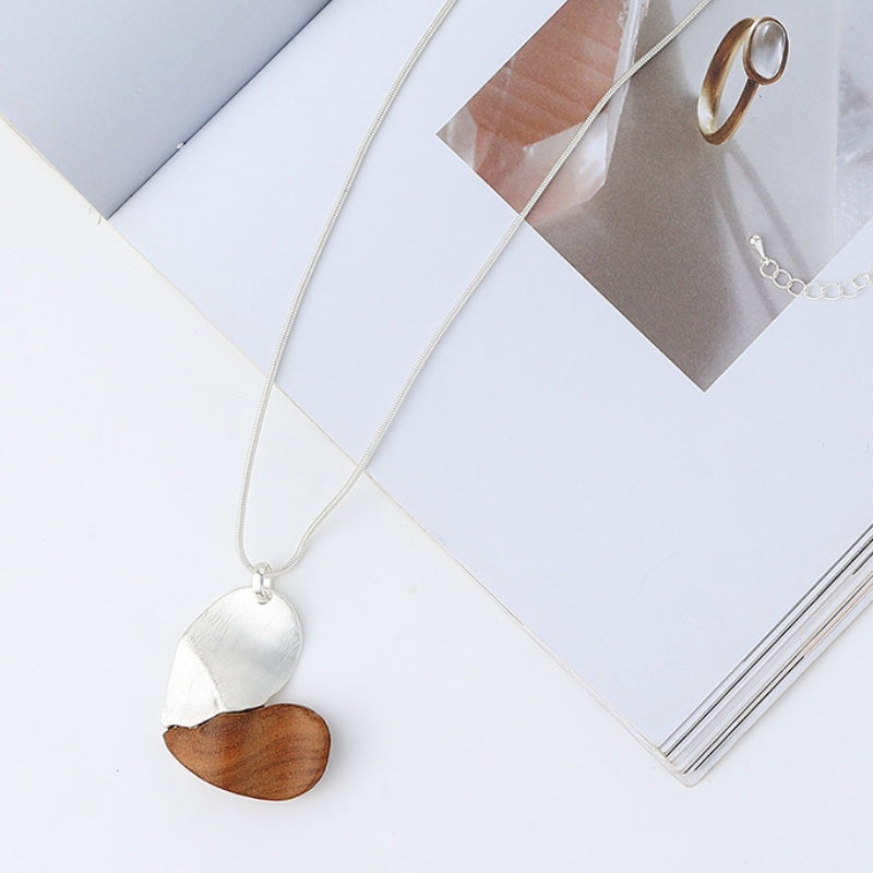 Wooden & Metal Heart Pendant Necklace