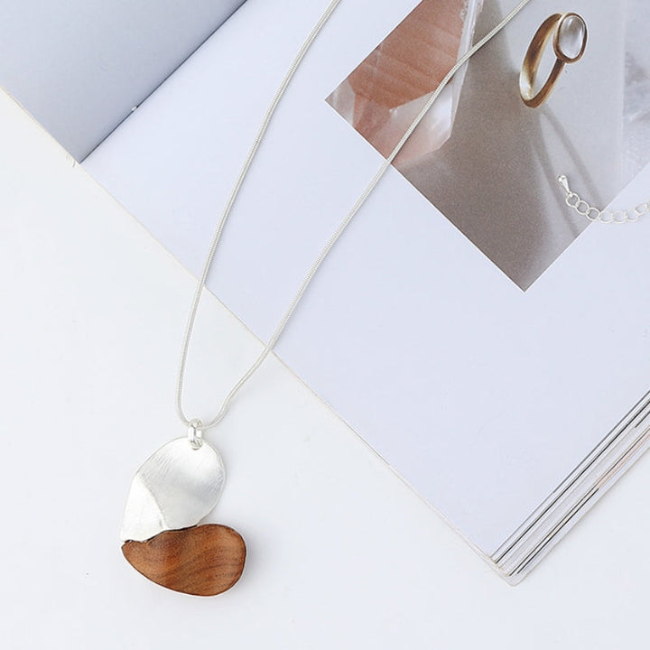 Wooden & Metal Heart Pendant Necklace