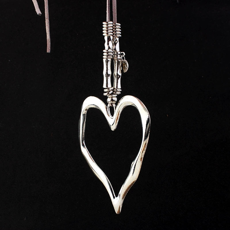 Boho Leather Heart Pendant Necklace