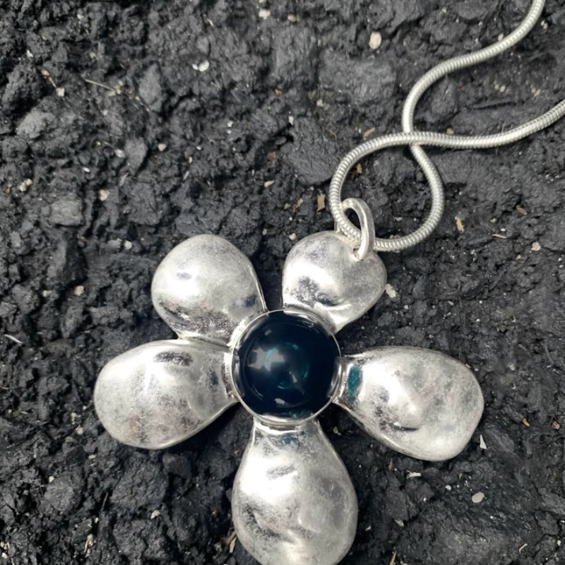 Glass Flower Metal Pendant Necklace