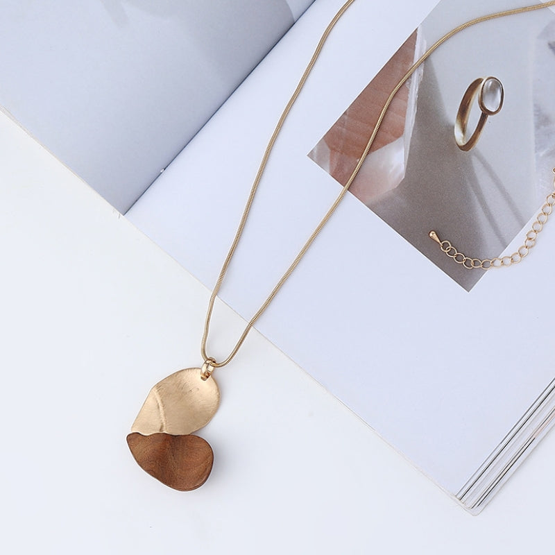 Wooden & Metal Heart Pendant Necklace
