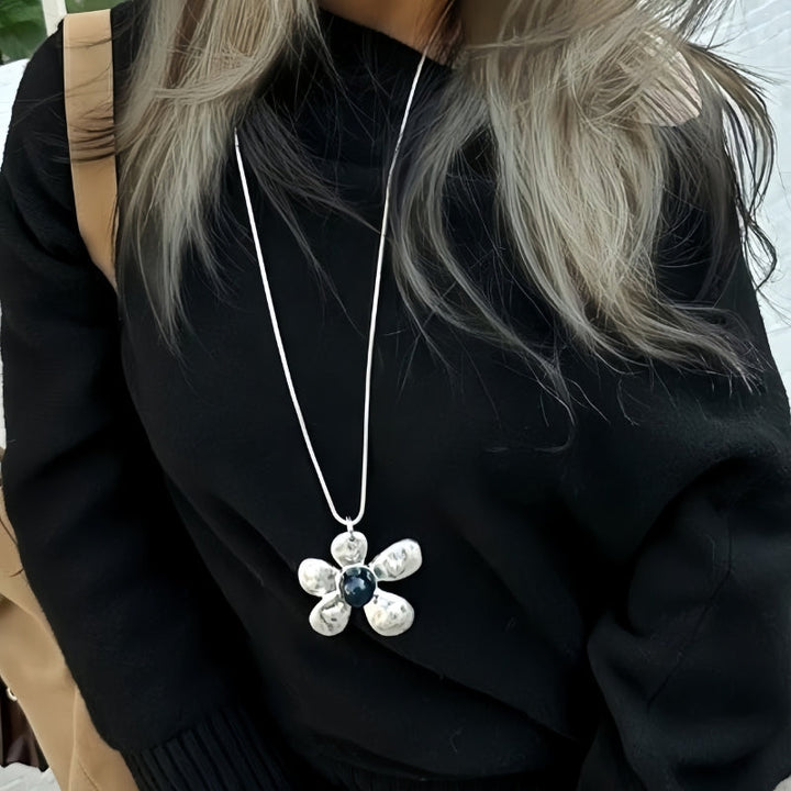 Glass Flower Metal Pendant Necklace
