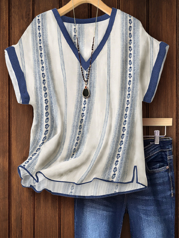 Casual Striped Cuff Detail Top