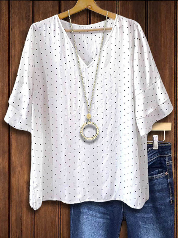 Polka Dot Print Layered Ruffle Blouse