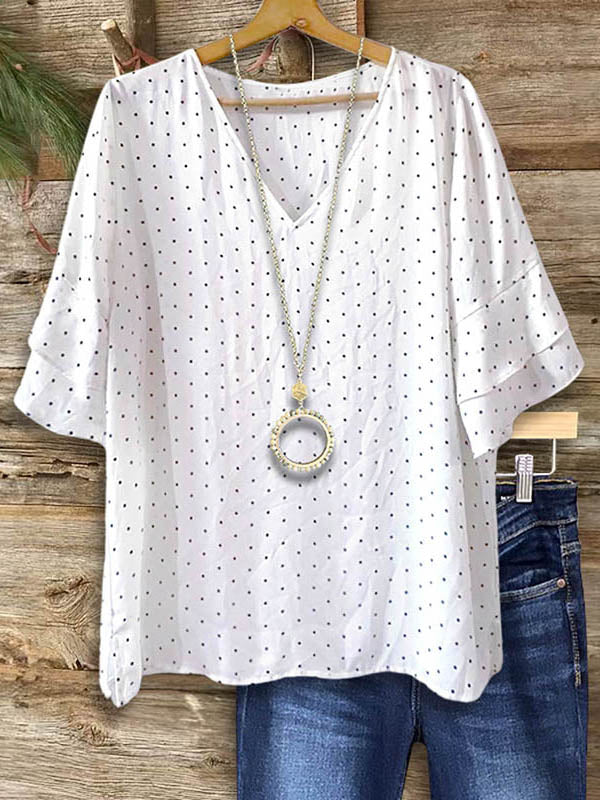 Polka Dot Print Layered Ruffle Blouse