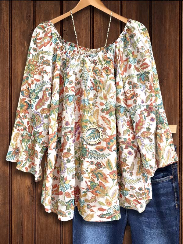 Tribal Printed Gathered Ruffled Blouse