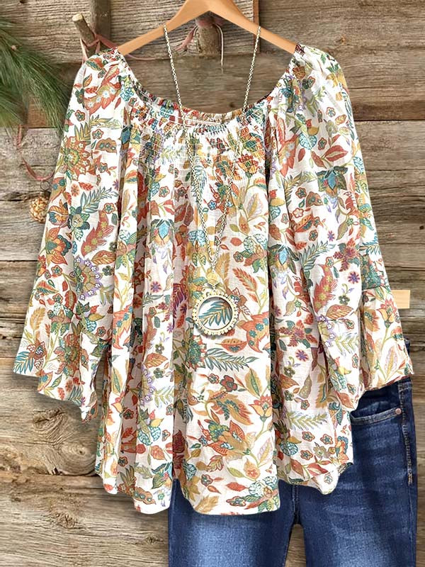 Tribal Printed Gathered Ruffled Blouse