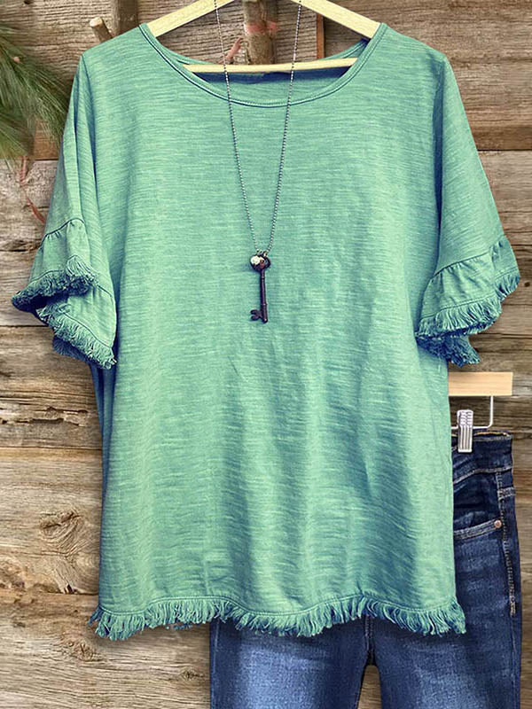 Sage Ruffled Fringed Top