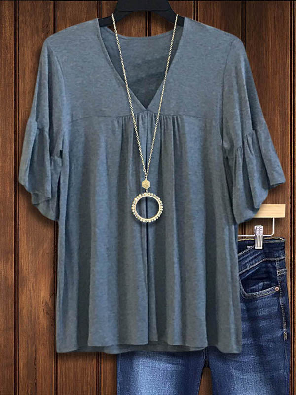 Gray Cotton Ruffle Sleeve Blouse – lovelinessboutique
