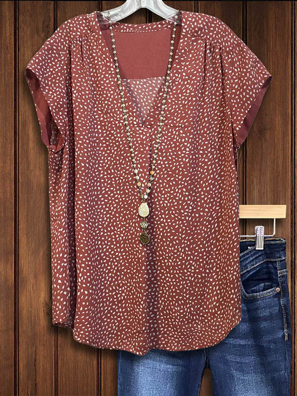 Dot Print Short-Sleeved Blouse