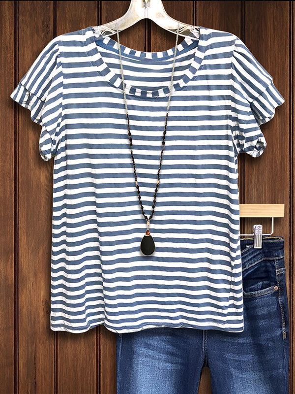 Striped Double Sleeve Casual Blouse