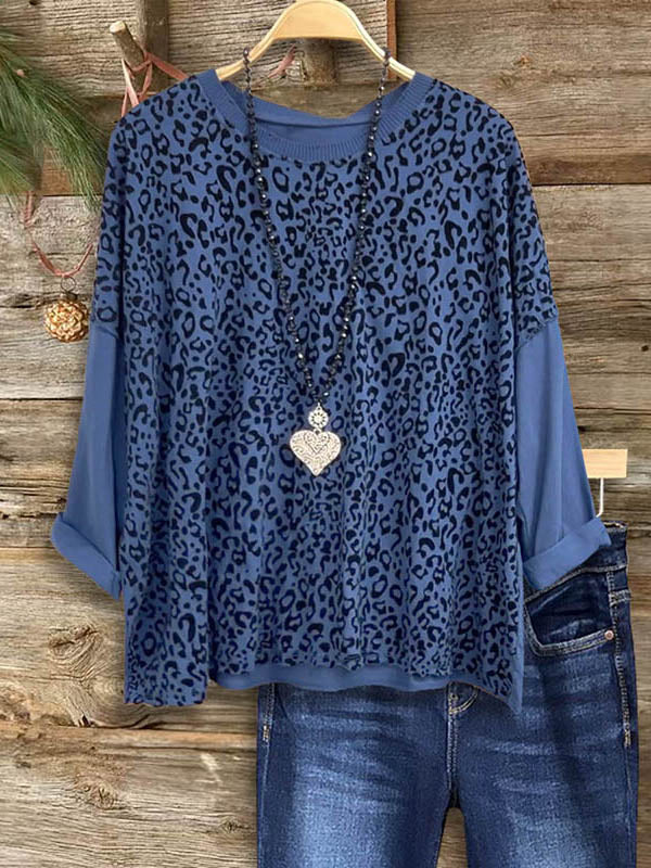 Leopard Print Patchwork Long Sleeve Blouse