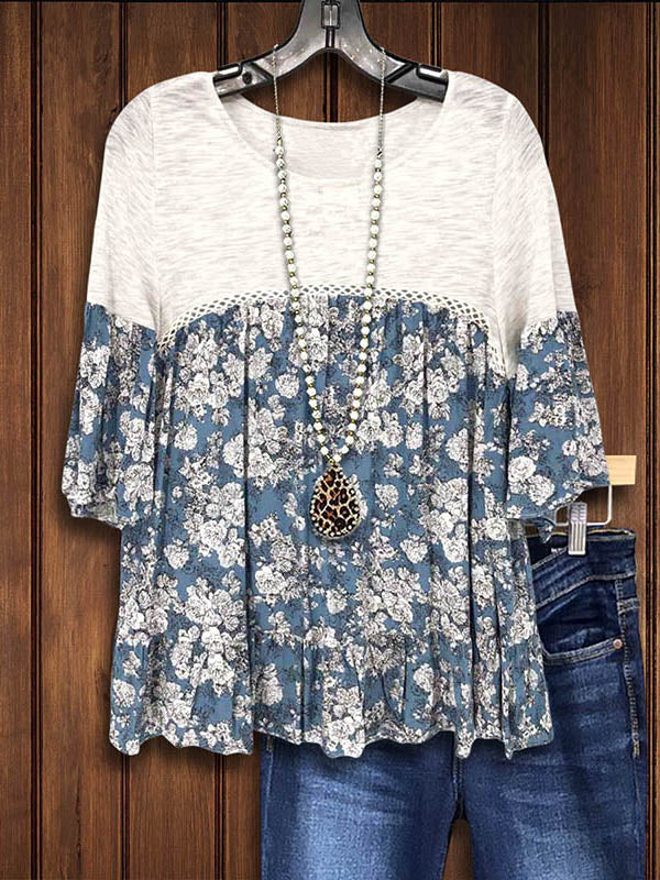 Romantic Floral Babydoll Ruffle Blouse