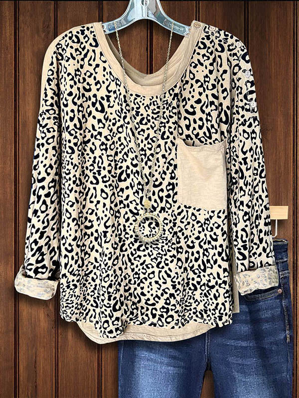 Leopard Print Pocket Loose Top