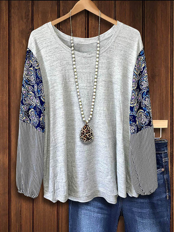 Paisley Striped Print Patchwork Top