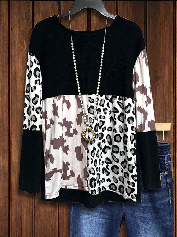 Leopard Print Contrast Patchwork Top