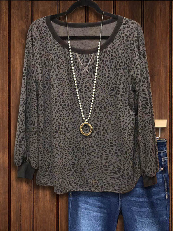 Round Neck Leopard Print Loose Top