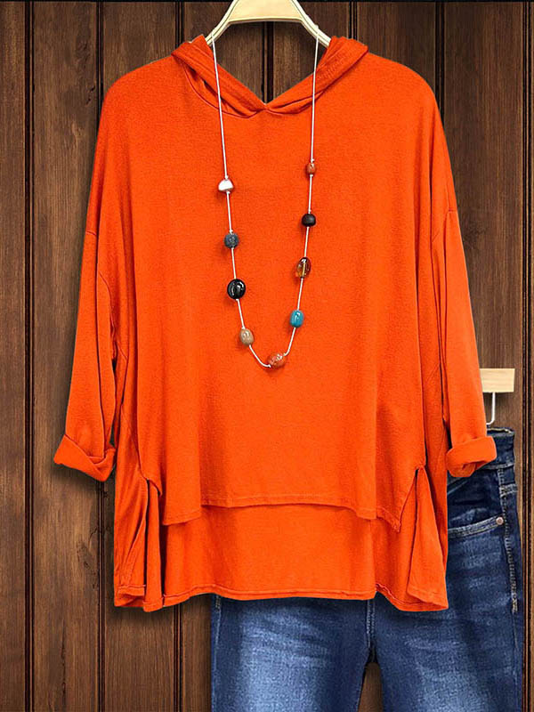 Orange Irregular Hem Loose Hoodie