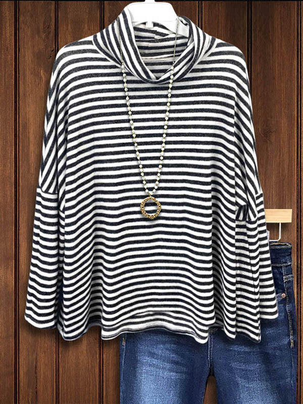 Striped Pile Collar Ruffle Sleeve Top