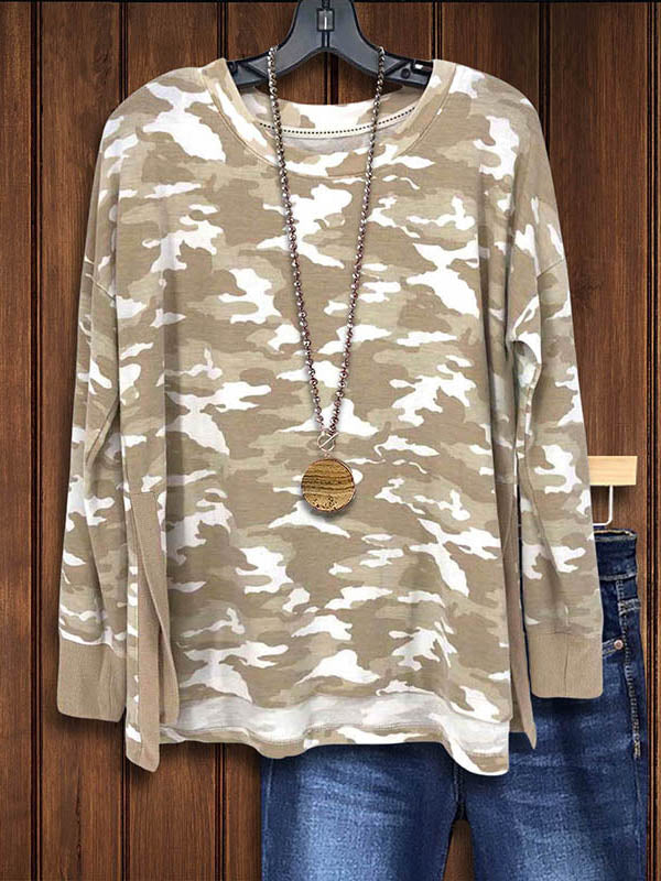 Round Neck Camouflage Print Sweatshirt