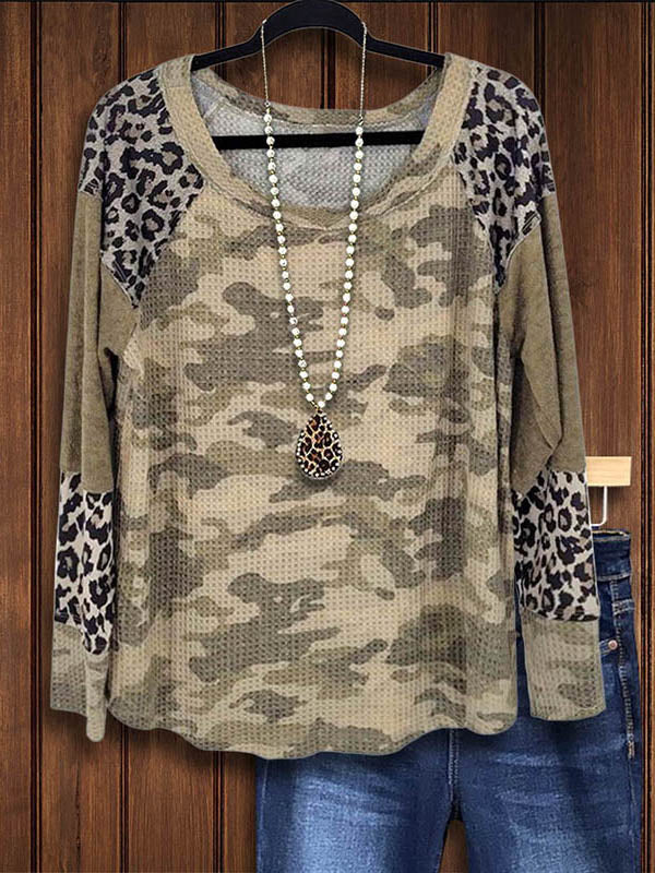 Leopard Print Camouflage Print Patchwork Sweatshirt