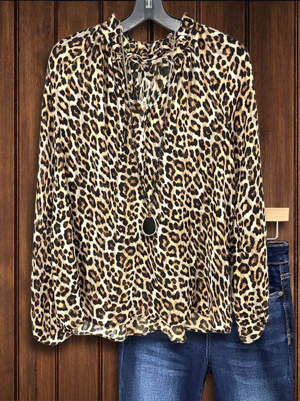 Leopard Print Puff Sleeve Blouse