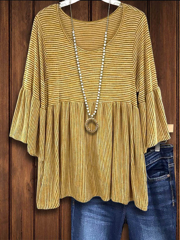 Striped Ruffle Sleeve Loose Blouse