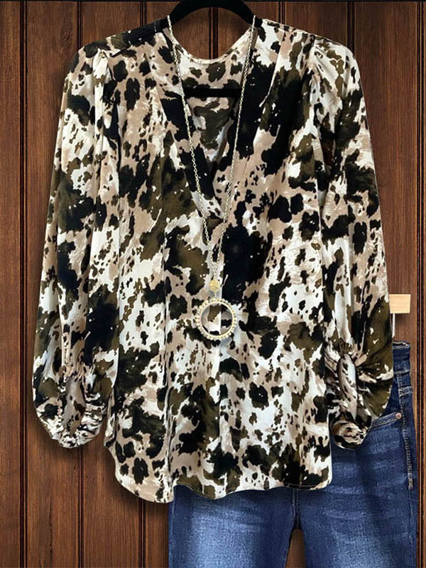 Abstract Print Puff Sleeve Blouse