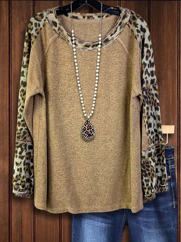 Round Neck Leopard Print Loose Top