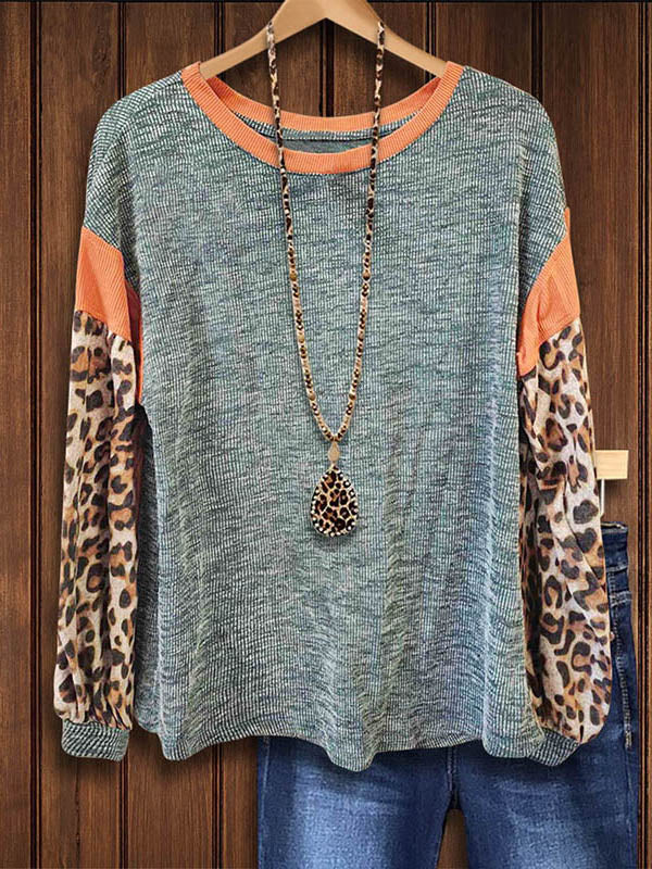 Leopard Print Contrasting Patchwork Casual Sweatshirt