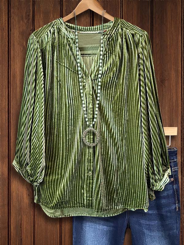 Vintage Striped Textured Velvet Blouse