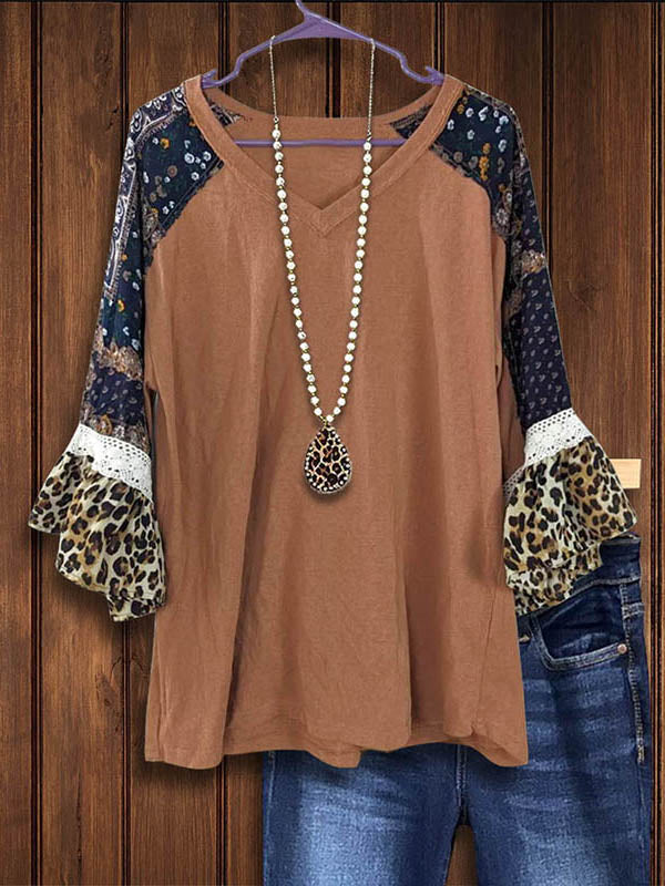 Tribal And Leopard Print Ruffled Top