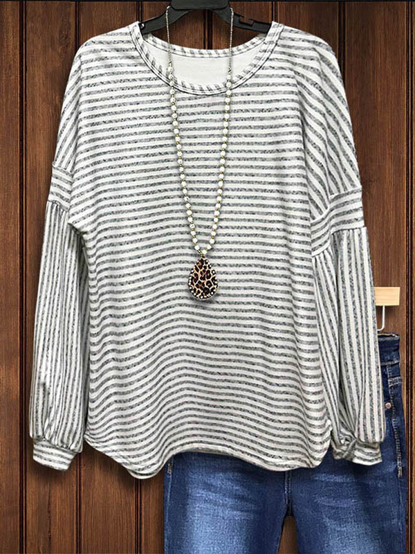 Round Neck Striped Printed Patchwork Sweatshirt