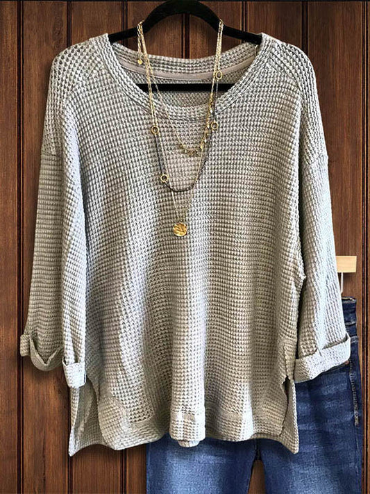 Cozy Gray Waffle Loose Top