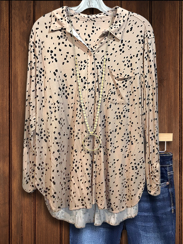 Dot Print Patch Pocket Blouse