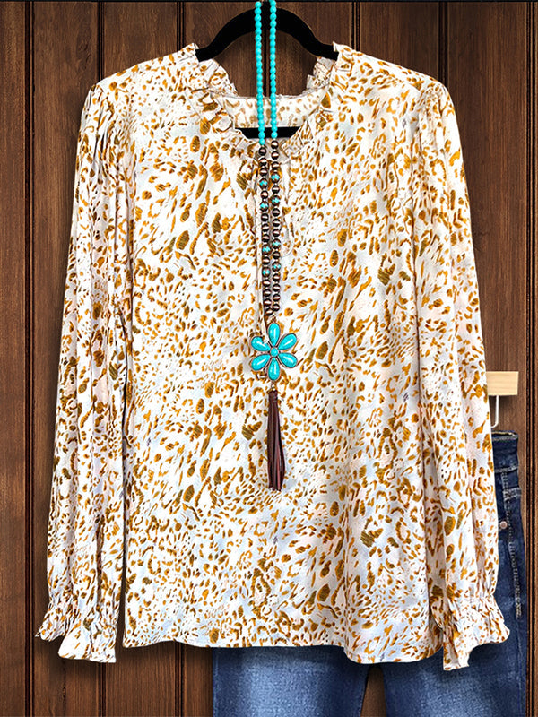 Contrast Leopard Print Gathered Blouse