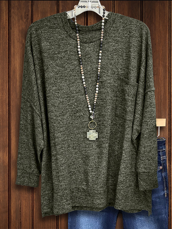 Army Green Round Neck Top