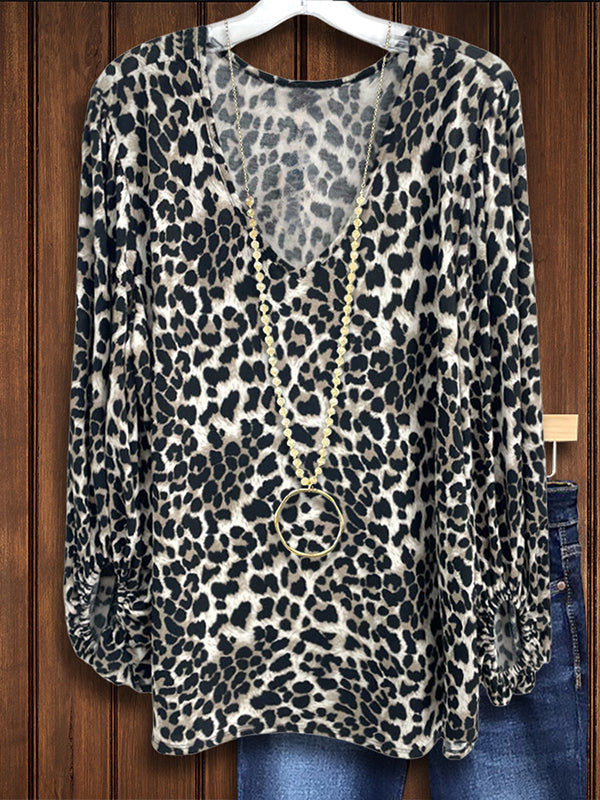 Leopard Print Puff Sleeve Blouse