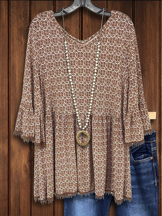 Tribal Print Ruffled Blouse