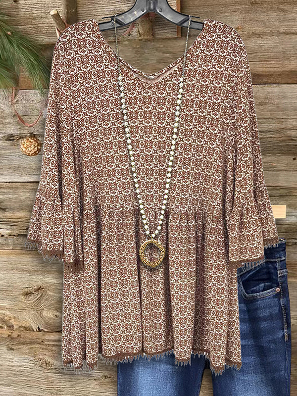 Tribal Print Ruffled Blouse