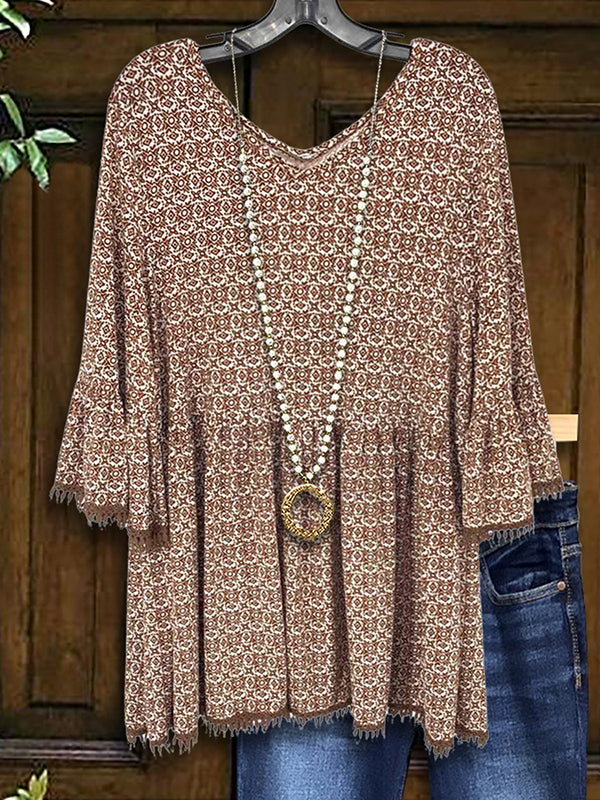 Tribal Print Ruffled Blouse