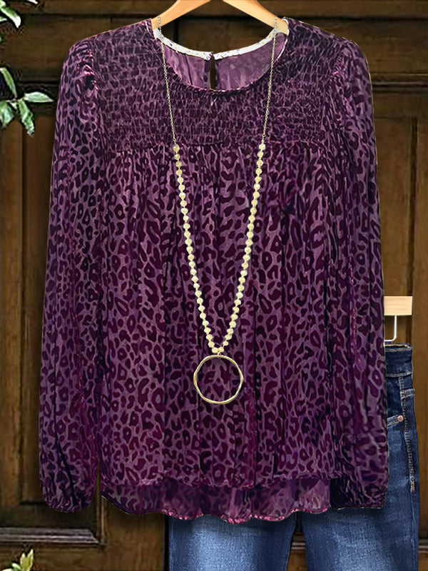 Leopard Velvet Jacquard Blouse